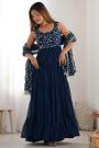Navy Blue Georgette Embroidered Anarkali Dress With Dupatta