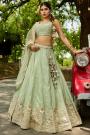 Pastel Green Chiffon Embroidered Lehenga Set