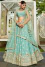 Aqua Chiffon Embroidered Lehenga Set
