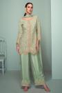 Pastel Green Chinon Silk Embroidered Short Kurta Pant Set