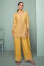 Yellow Chinon Silk Embroidered Short Kurta Pant Set