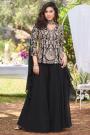 Black & Gold Georgette Embroidered Top & Sharara Set With Dupatta