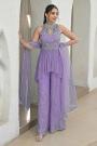 Lilac Georgette Embroidered Indowestern Top & Palazzo Set With Dupatta