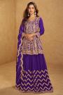 Purple Chinon Silk Embroidered Long Kurti Lehenga