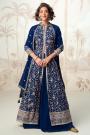 Navy Blue Georgette Embroidered Front Slit Anarkali With Skirt