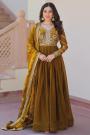 Dark Mustard Silk Embroidered Anarkali With Dupatta