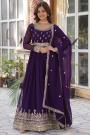 Plum Purple Georgette Embroidered Anarkali Dress With Dupatta