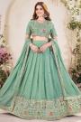 Mint Georgette Embroidered Lehenga Set