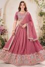 Rosewood Pink Georgette Embroidered Lehenga Set