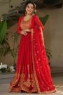 Red Georgette Embroidered Anarkali Dress With Dupatta