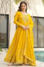 Yellow Georgette Embroidered Anarkali Dress With Dupatta
