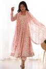 Peach Chiffon Floral Printed Anarkali Set