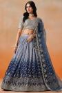 Cornflower Blue Ombre Effect Georgette Embroidered Lehenga Set With Net Dupatta