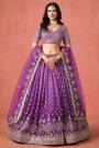 Purple Ombre Effect Georgette Embroidered Lehenga Set With Net Dupatta