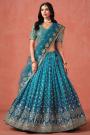 Blue Ombre Effect Georgette Embroidered Lehenga Set With Net Dupatta