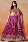 Deep Pink Ombre Effect Georgette Embroidered Lehenga Set With Net Dupatta