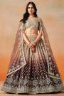 Chocolate Brown Ombre Effect Georgette Embroidered Lehenga Set With Net Dupatta
