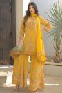 Yellow Crepe Silk Printed & Embellished Sharara Kurta Set