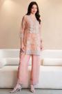 Peach Organza Silk Embroidered & Laced Kurta & Pant Set