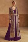 Plum Georgette Anarkali Dress With Embroidered Georgette Jacket With Belt