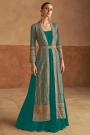 Teal Georgette Anarkali Dress With Embroidered Georgette Jacket With Belt