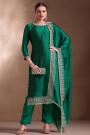 Dark Green Georgette Sparkling Stone Embellished Kurta Set