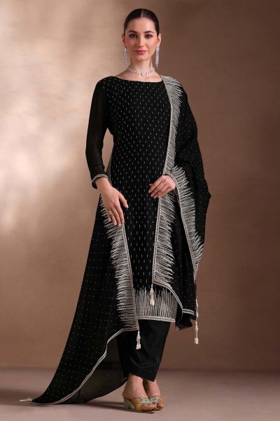 Black Georgette Sparkling Stone Embellished Kurta Set