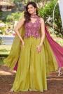 Pink & Kiwi Green Tissue Silk Embroidered Top & Palazzo Set With Dupatta