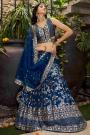 Navy Blue Silk Zari Woven & Embroidered Lehenga Set