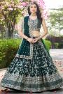 Dark Green Silk Zari Woven & Embroidered Lehenga Set