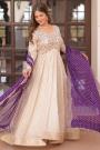 Ivory & Purple Zari Woven Silk Anarkali Dress With Bandhani Georgette Dupatta