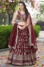 Maroon Silk Zari Woven & Embroidered Lehenga Set