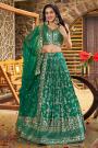 Green Silk Zari Woven & Embroidered Lehenga Set