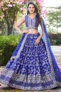 Royal Blue Silk Zari Woven & Embroidered Lehenga Set
