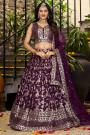 Plum Silk Zari Woven & Embroidered Lehenga Set