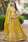 Mustard Silk Zari Woven & Embroidered Lehenga Set