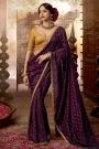 Plum Crepe Silk Embroidered & Bordered Saree
