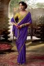 Purple Crepe Silk Embroidered & Bordered Saree