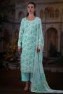 Aqua Premium Cotton Floral Printed & Embroidered Kurta Set With Chiffon Dupatta