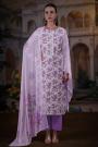 Lilac Premium Cotton Floral Printed & Embroidered Kurta Set With Chiffon Dupatta