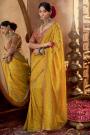 Yellow Crepe Silk Embroidered & Bordered Saree