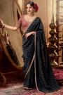 Black Crepe Silk Embroidered & Bordered Saree