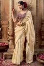 Ivory Crepe Silk Embroidered & Bordered Saree
