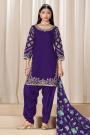 Purple Crepe Silk Embroidered Patiala Salwar Kurta Set