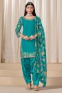 Turquoise Crepe Silk Embroidered Patiala Salwar Kurta Set