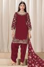 Maroon Crepe Silk Embroidered Patiala Salwar Kurta Set
