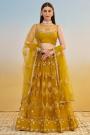 Mustard Net Embroidered Lehenga Set