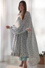 Grey Blue Floral Printed Chiffon Anarkali Set