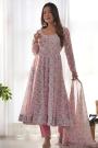 Soft Pink Floral Printed Chiffon Anarkali Set
