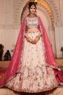 Ivory & Peach Pink Tissue Silk Embroidered Lehenga Set